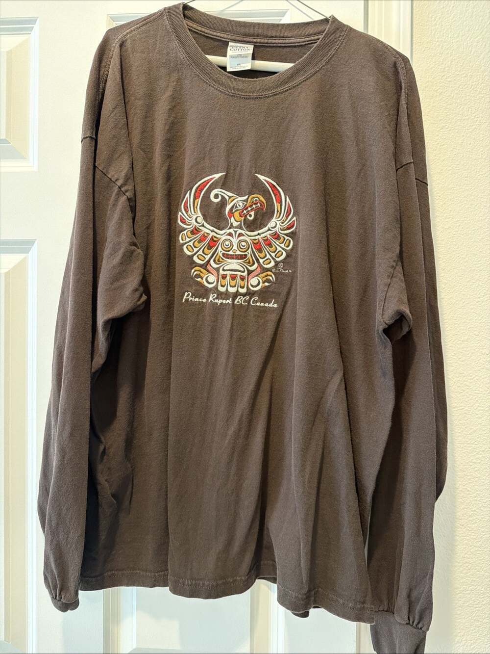 Vtg 2000s Ben David First Nations Thunderbird Long Sleeve Shirt Mens 2XL Brown